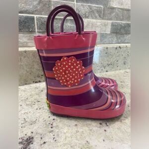 Girls Western Chief Pink And Purple Striped Rain Boots ‎ Size 7 Toddler